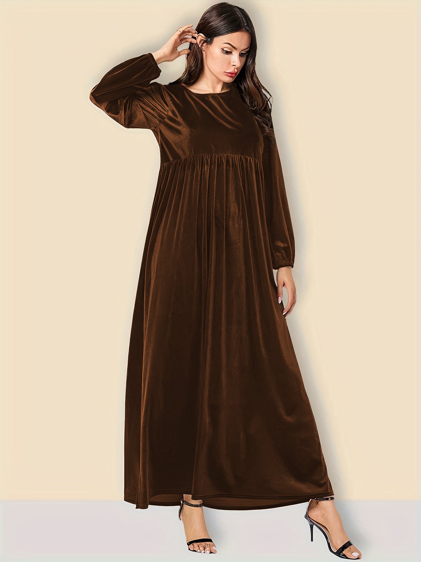 Women's Sexy Round Neck Long Sleeve Veet Dress