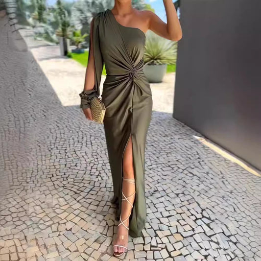 Summer Knotted Split Solid Color Slim Dress