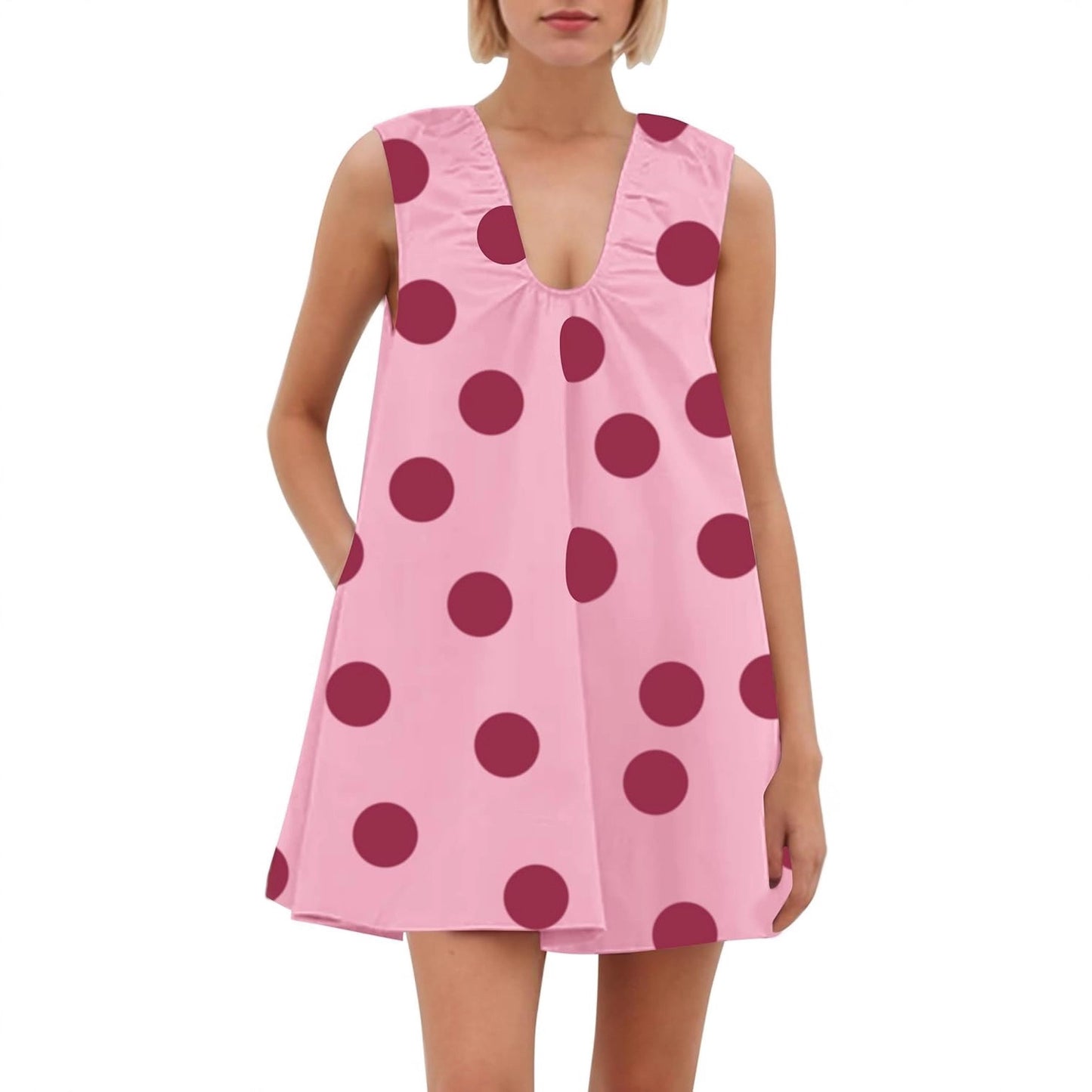 Temperament Fashionable A- Line Polka Dot Sleeveless Sling Dress