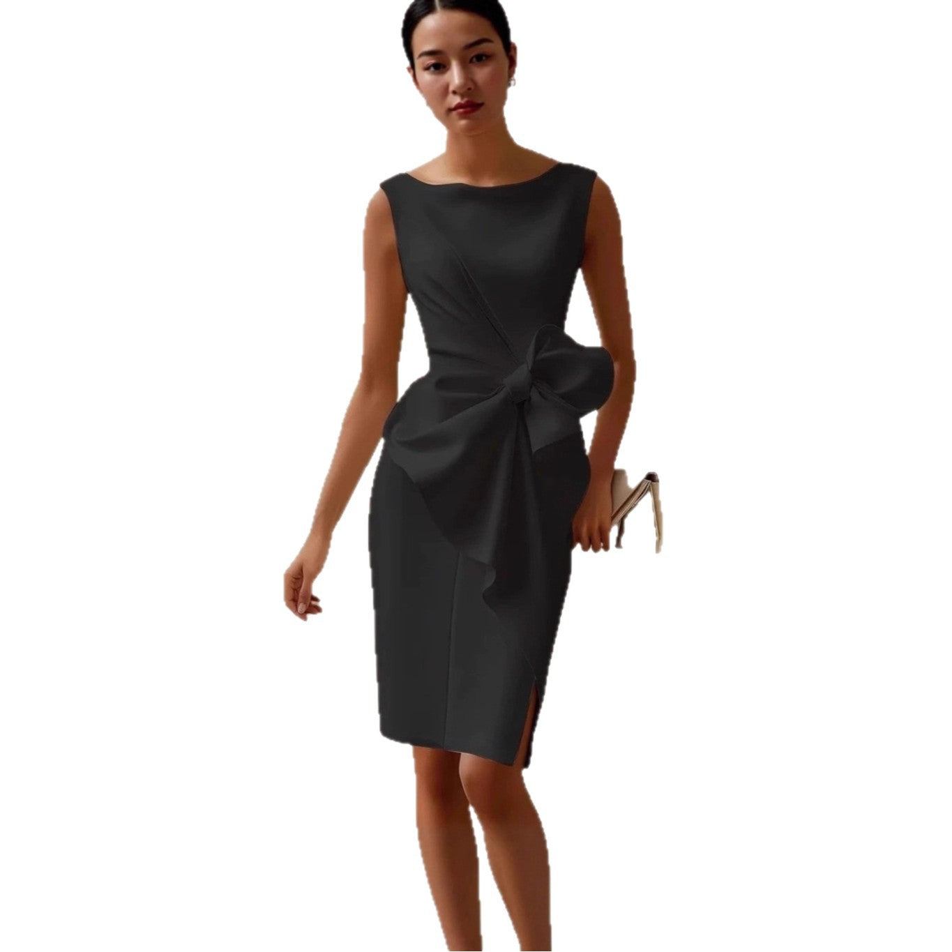 Solid Color Mid-length Sleeveless High Waist Dress