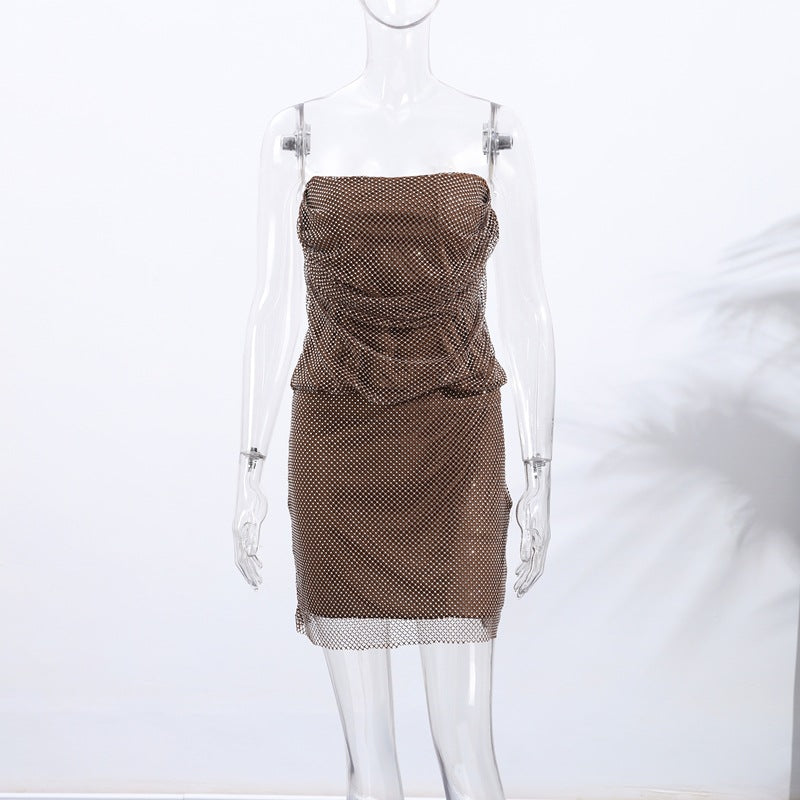 Women's Elegant Summer Diamond Decorations Peplum Suits