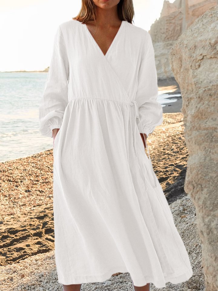 Solid Color Loose High Waist Cotton Dress