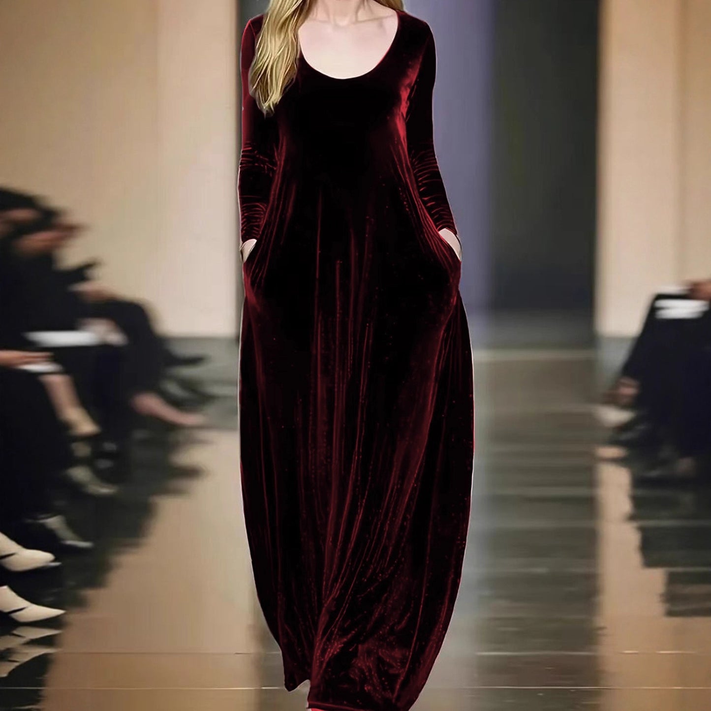 Round Neck Veet Elegant Long Sleeve Dress