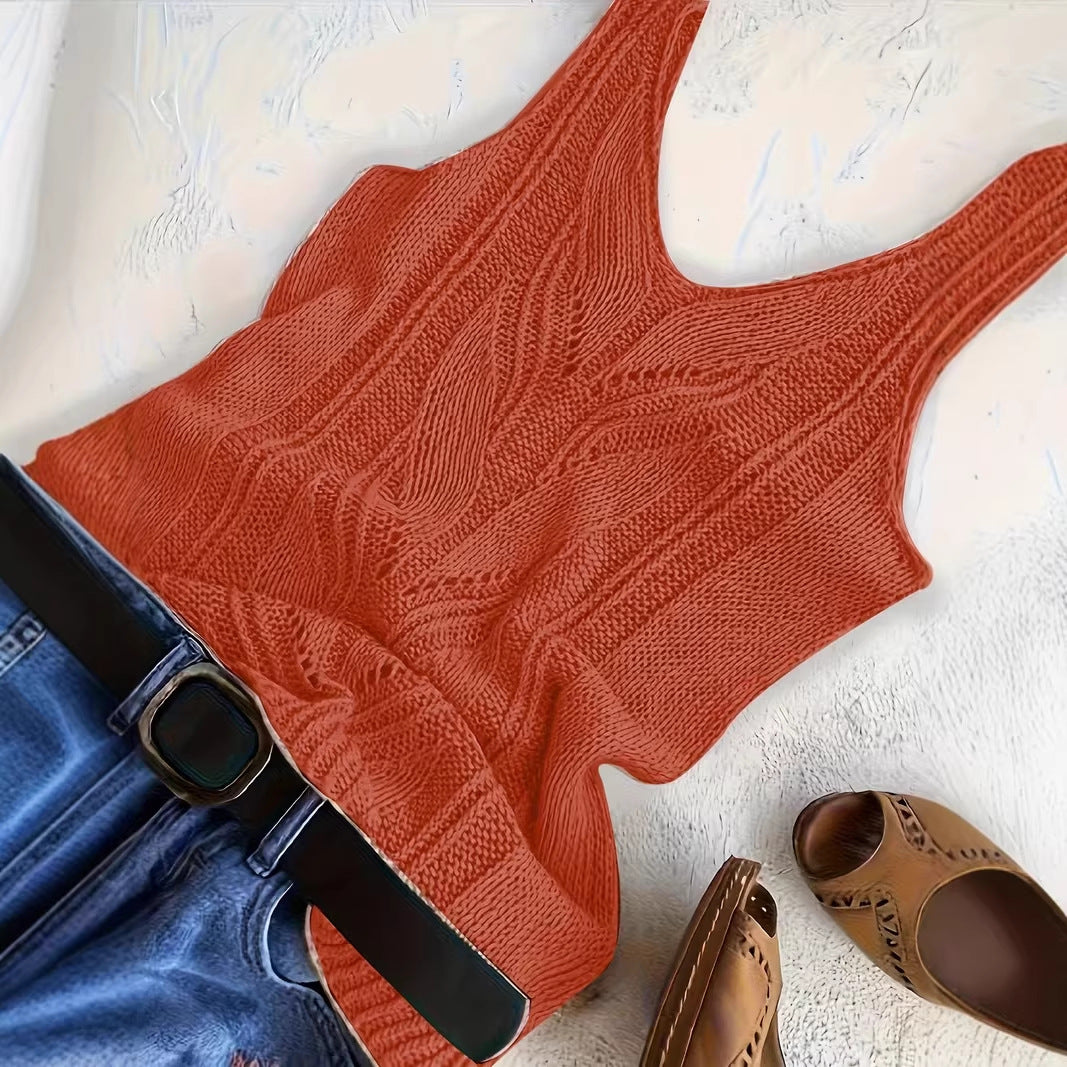 Women's Solid Color Knitted Casual Sleeve Wild Vests