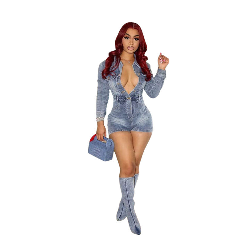 Charming Elegant Classic Spring Denim Stretch Jumpsuits