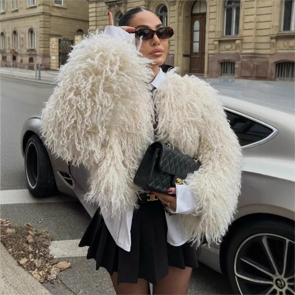 Women's Faux Fur Effect Lapel Long Sleeve Coats