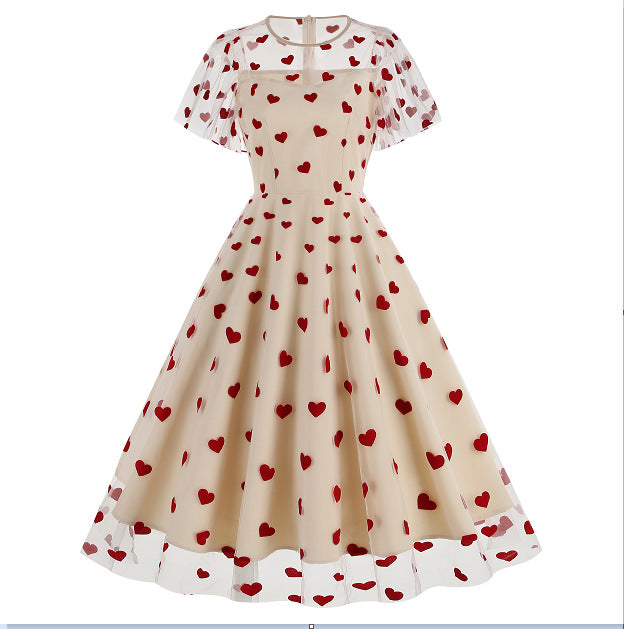 Women's Mesh Heart-shaped Valentine's Day Waist Dress Dresses