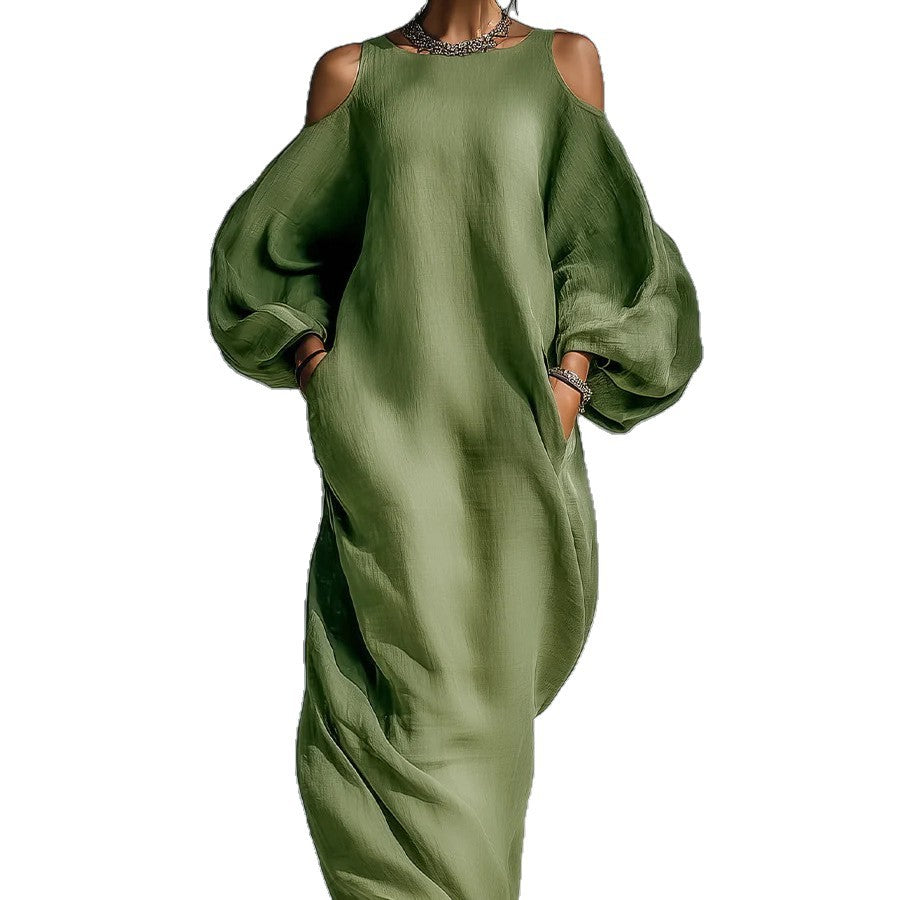 Women's Cotton Linen Casual Style Long Sleeve Dress