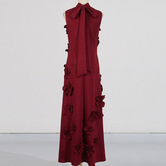 Women's Long Dress Stitching Three-dimensional Flower High Waist Design Dresses