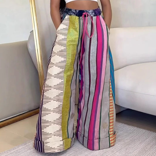 Women's Fashion Casual Printing Wide Leg Nipped Pants