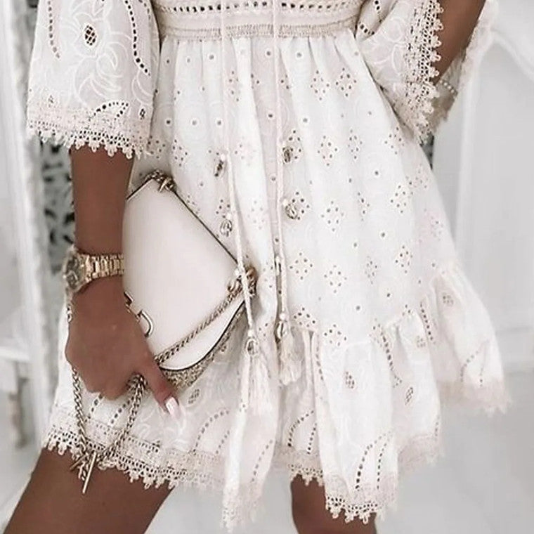 Classy Cool Casual Women's White Embroidered Dress