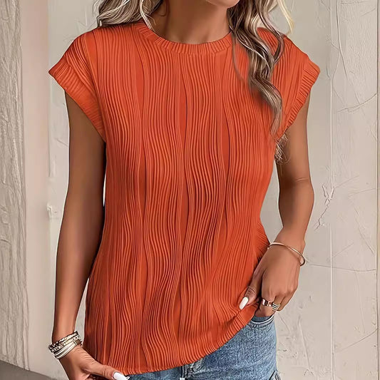 Women's Solid Color Round Neck Sleeves Texture Blouses