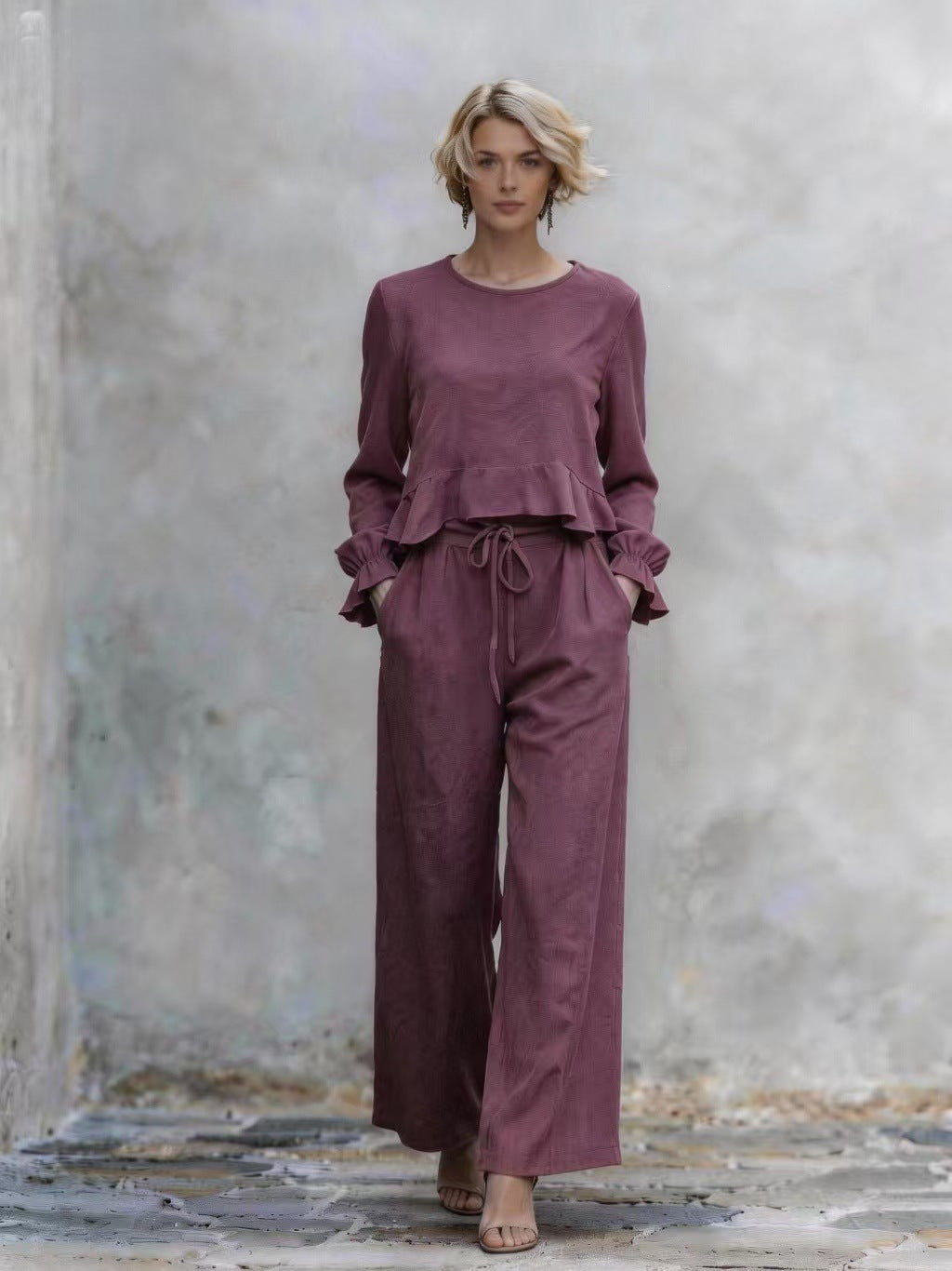 Comfortable Stylish Classic Women's Autumn Ruffles Fashion Casual Suit