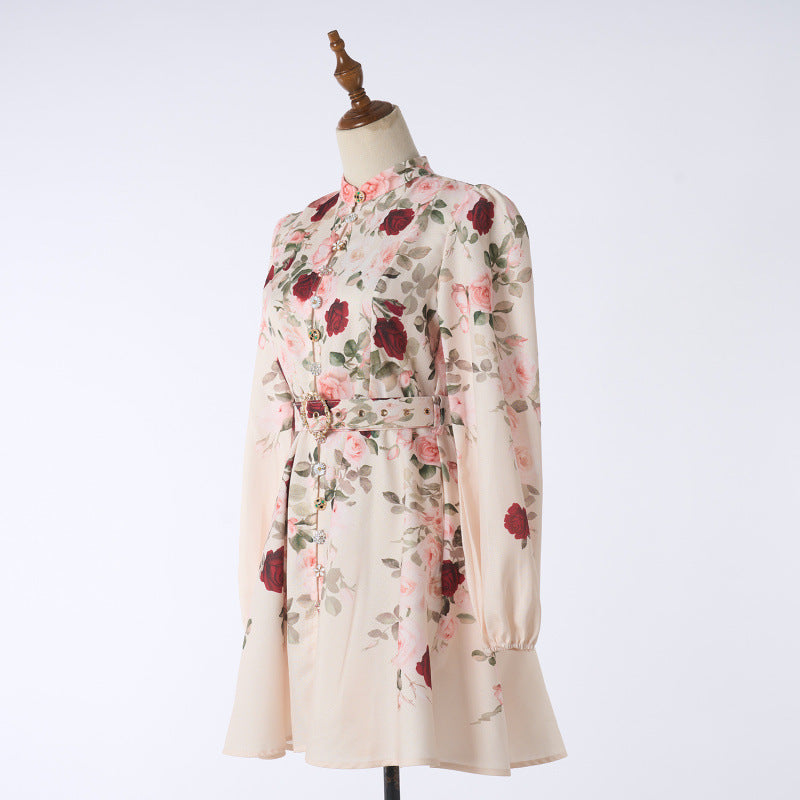Design High Version Single-breasted Stand-up Collar Puff Sleeve Dresses