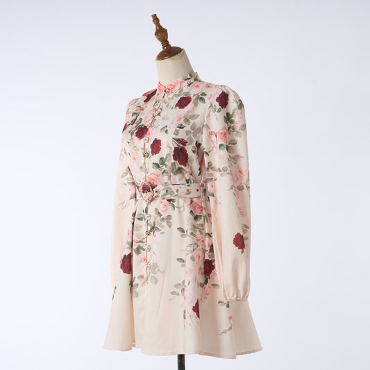 Design High Version Single-breasted Stand-up Collar Puff Sleeve Dresses