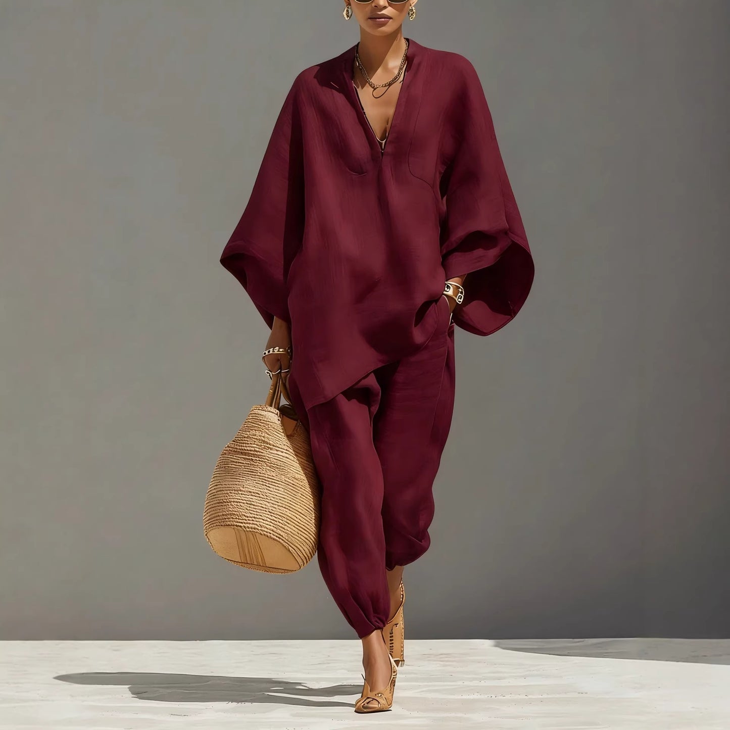 Women's Wear Style Design Batwing Sleeve Lazy Fashion Casual Suit