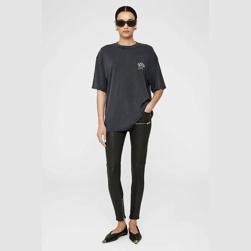 Women's Summer North American Niche Iti Letter Print Loose Distressed Blouses