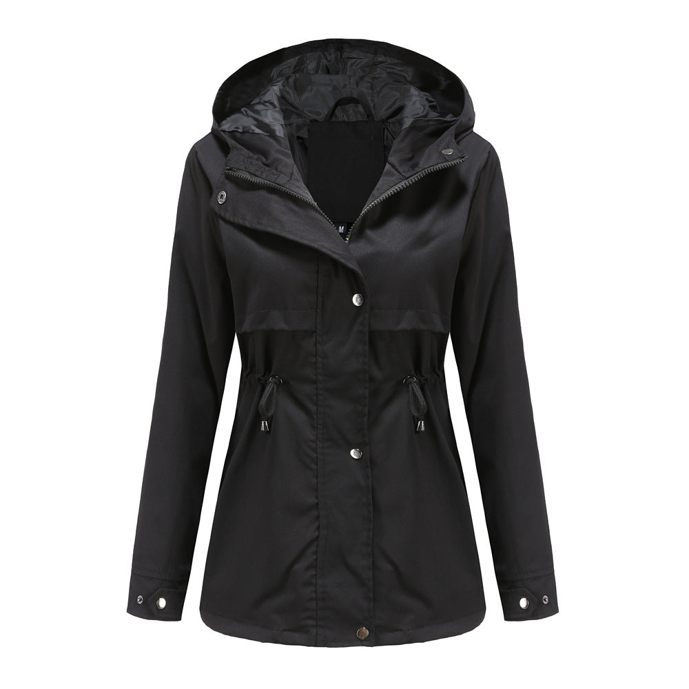 Women's European Raincoat Mid-length Hooded Thin Trench Coats