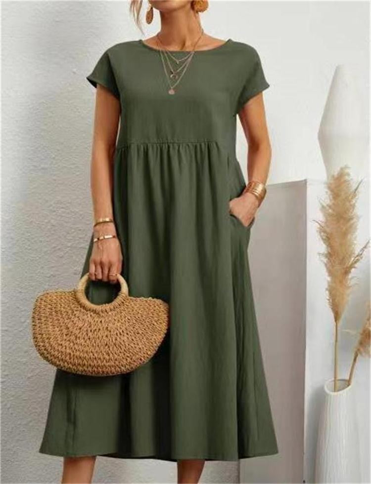 Solid Color Sleeveless Loose Cotton Linen Dresses
