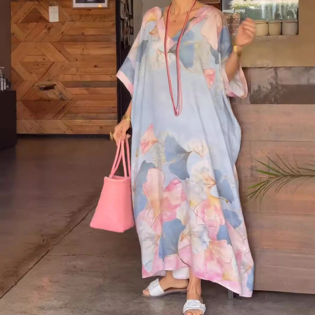 Women's Floral Print Collar Loose Long Plus Size