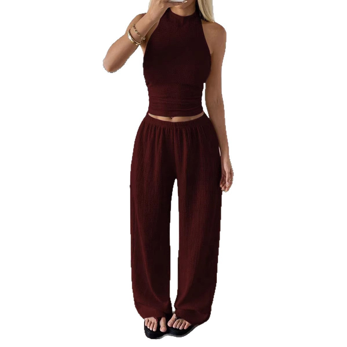 Women's Leisure Vacation Wide Leg Trousers Two-piece Fashion Casual Suit