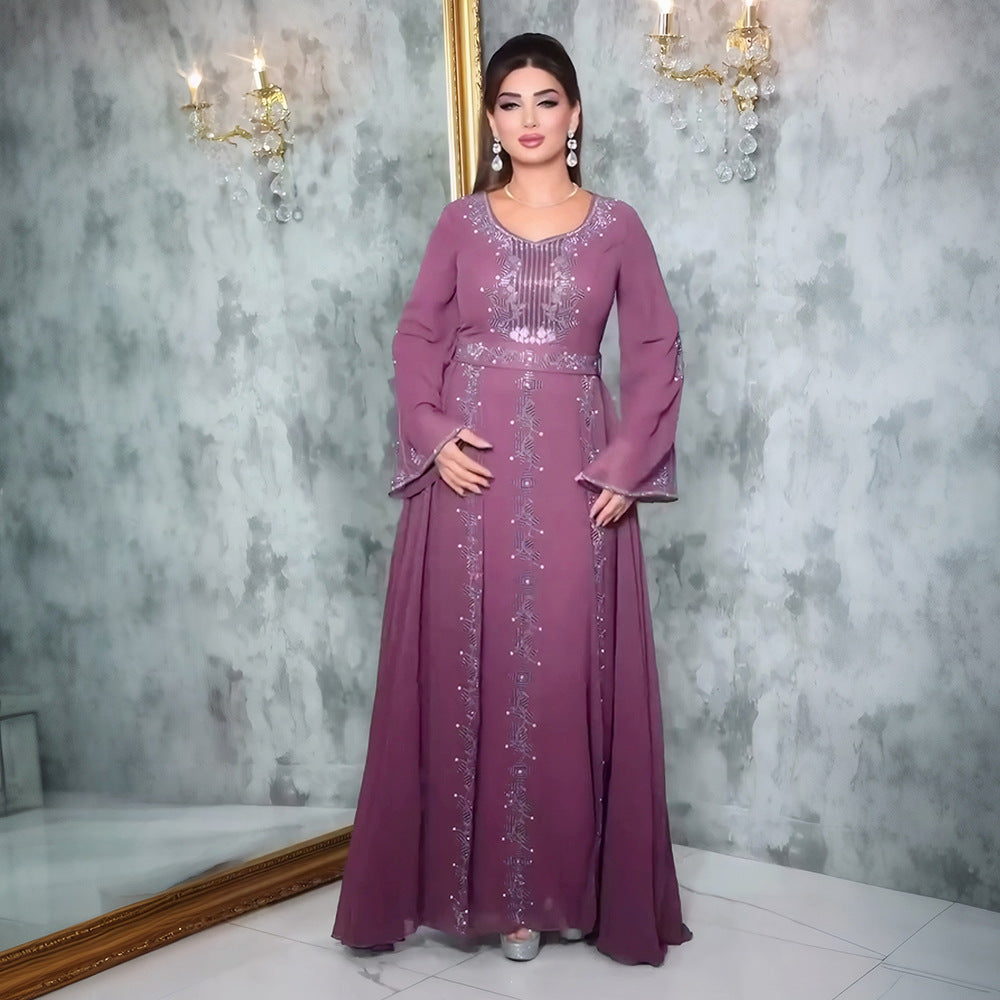Women's Fashion Elegant Dress Rhinestone Muslim Plus Size