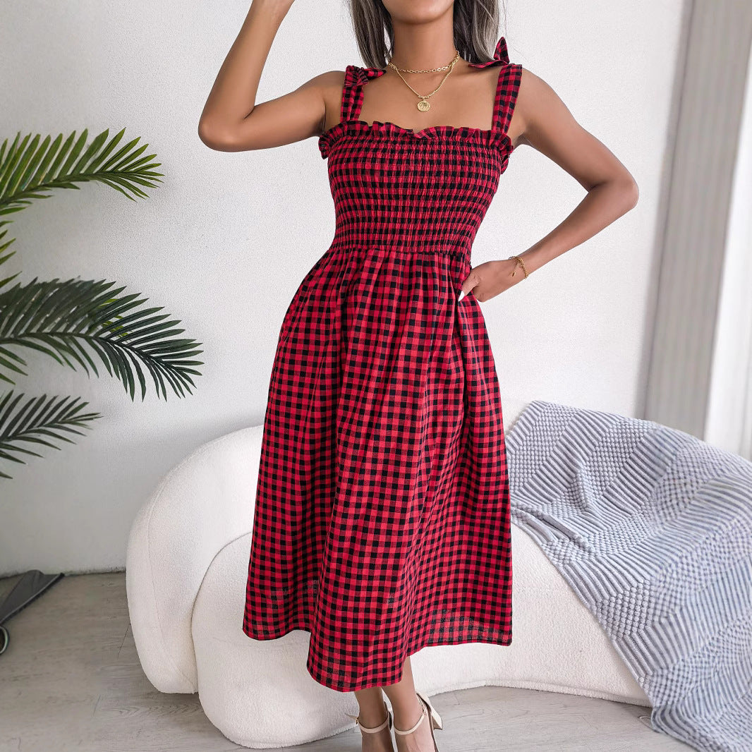 Elegant Women's Clearance Casual Plaid Mid-length Dress