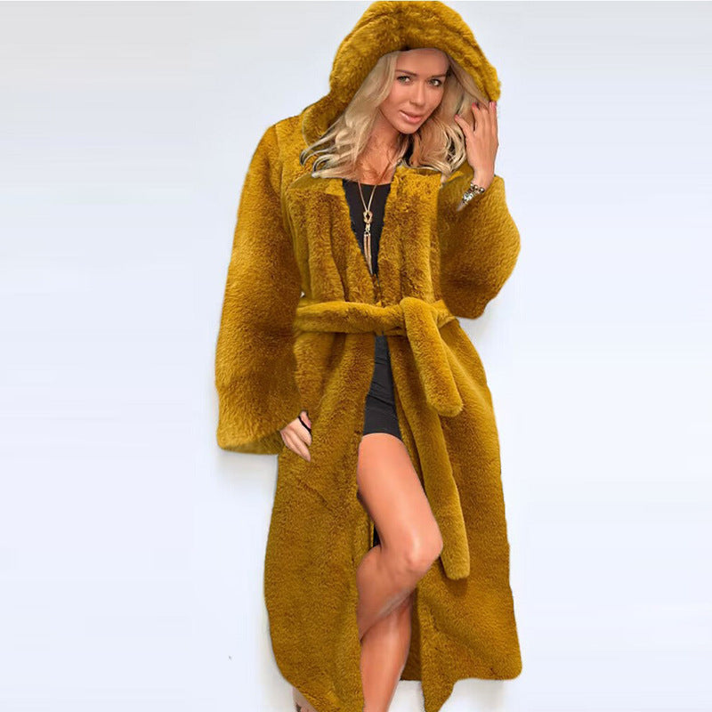 Women's Faux Fur Hooded Thickened Long Section Coats