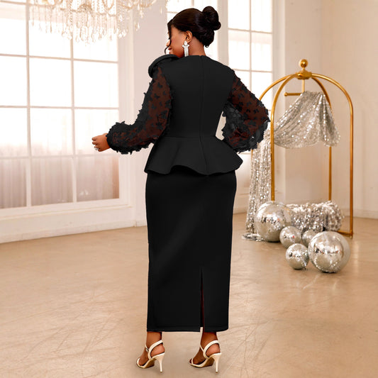 Lantern Sleeve Ruffle Dress Party Banquet Plus Size