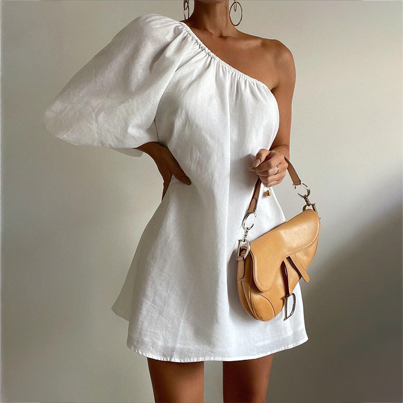 Women's Spring Fashion Loose Slimming Oblique Shoulder Dresses