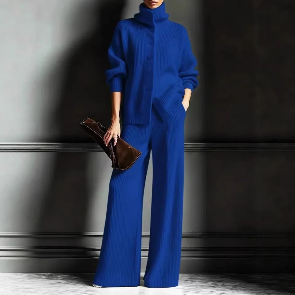 Color Long Sleeve Knitted 2 Piece Fashion Casual Suit