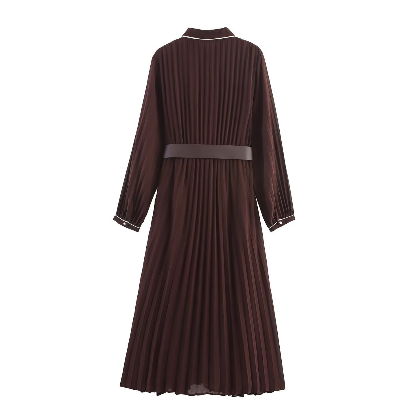 Autumn Fashion Simple With Belt Pleated Lapel Dresses