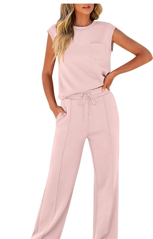 Women's Sleeveless Casual High Elastic Loose Two-piece Suits