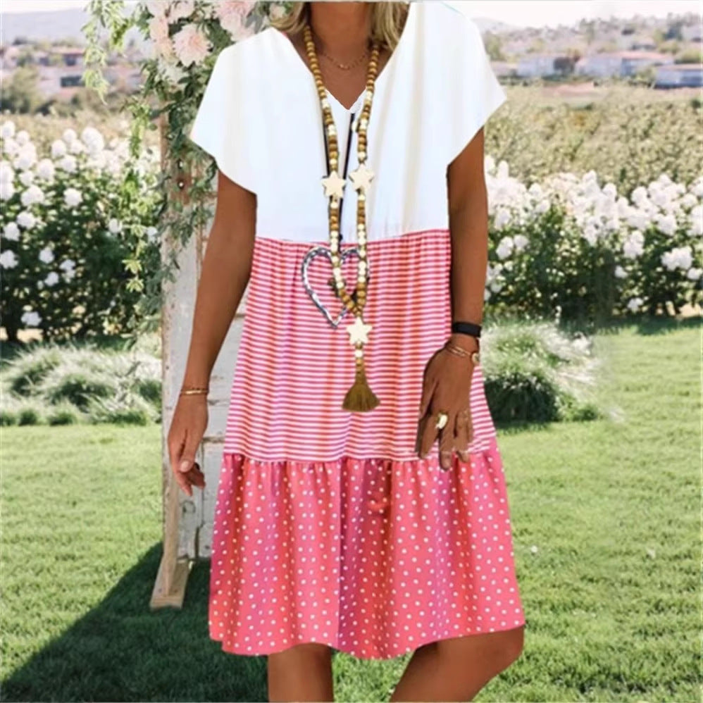 Classic Beautiful Women's Digital Printed Short-sleeved Dress