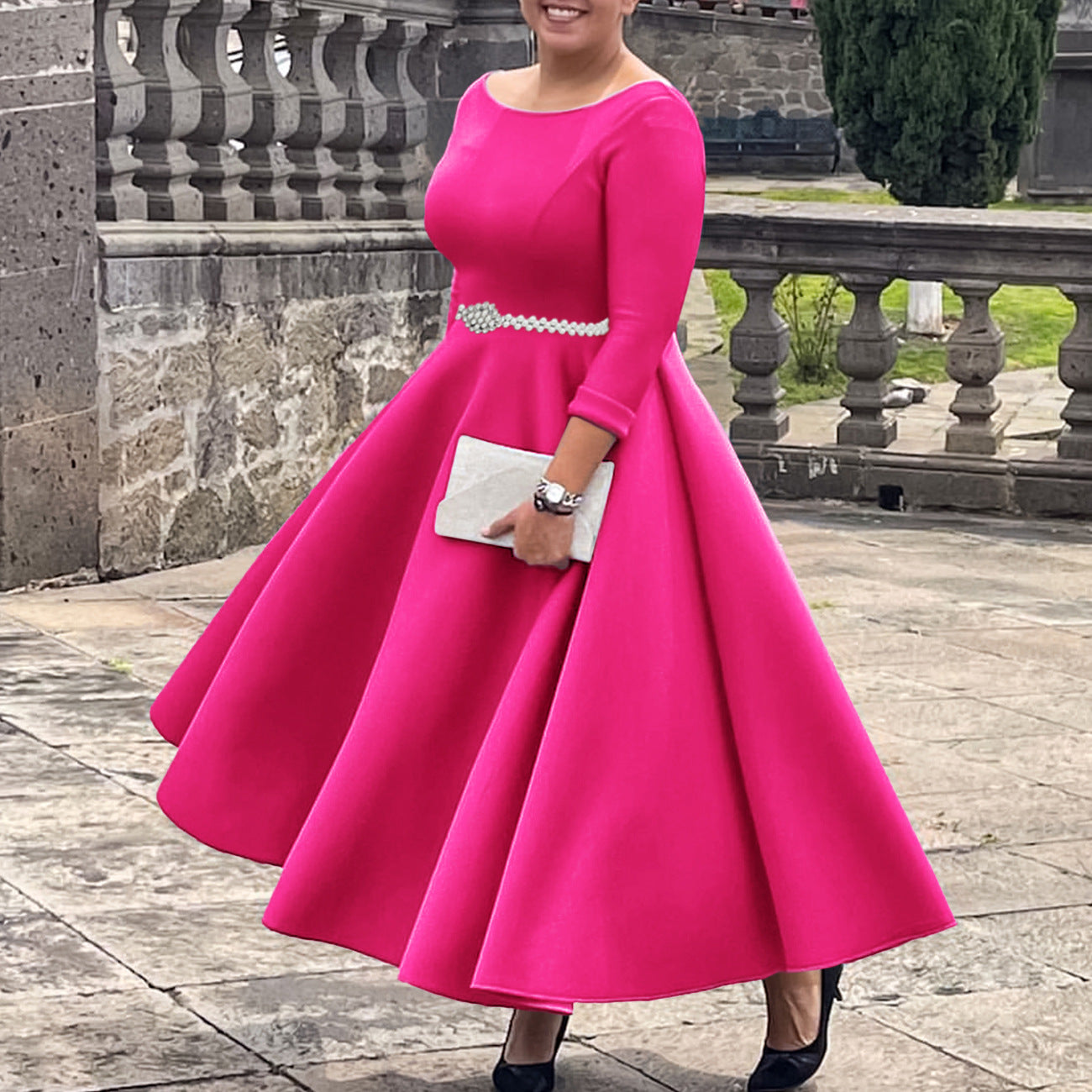 Pretty Solid Color Large Swing Elegant Dress