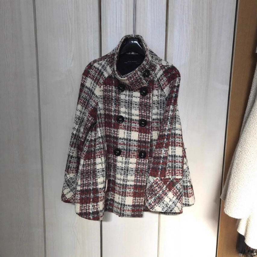 Women's Thickened Classic Style Plaid British Woolen Coats