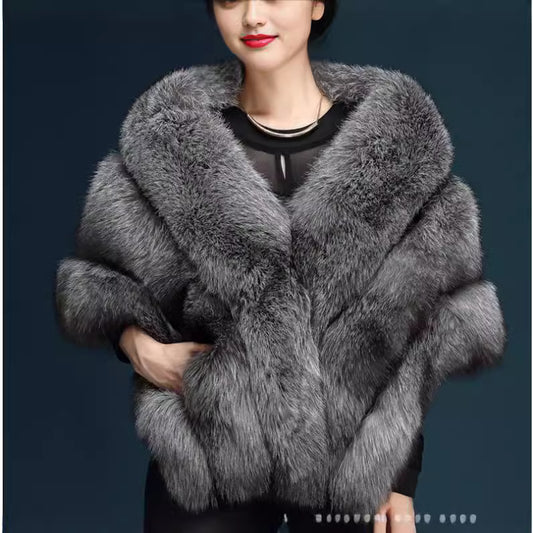 Women's Fur Shawl White Cloak Bridal Cape Coats
