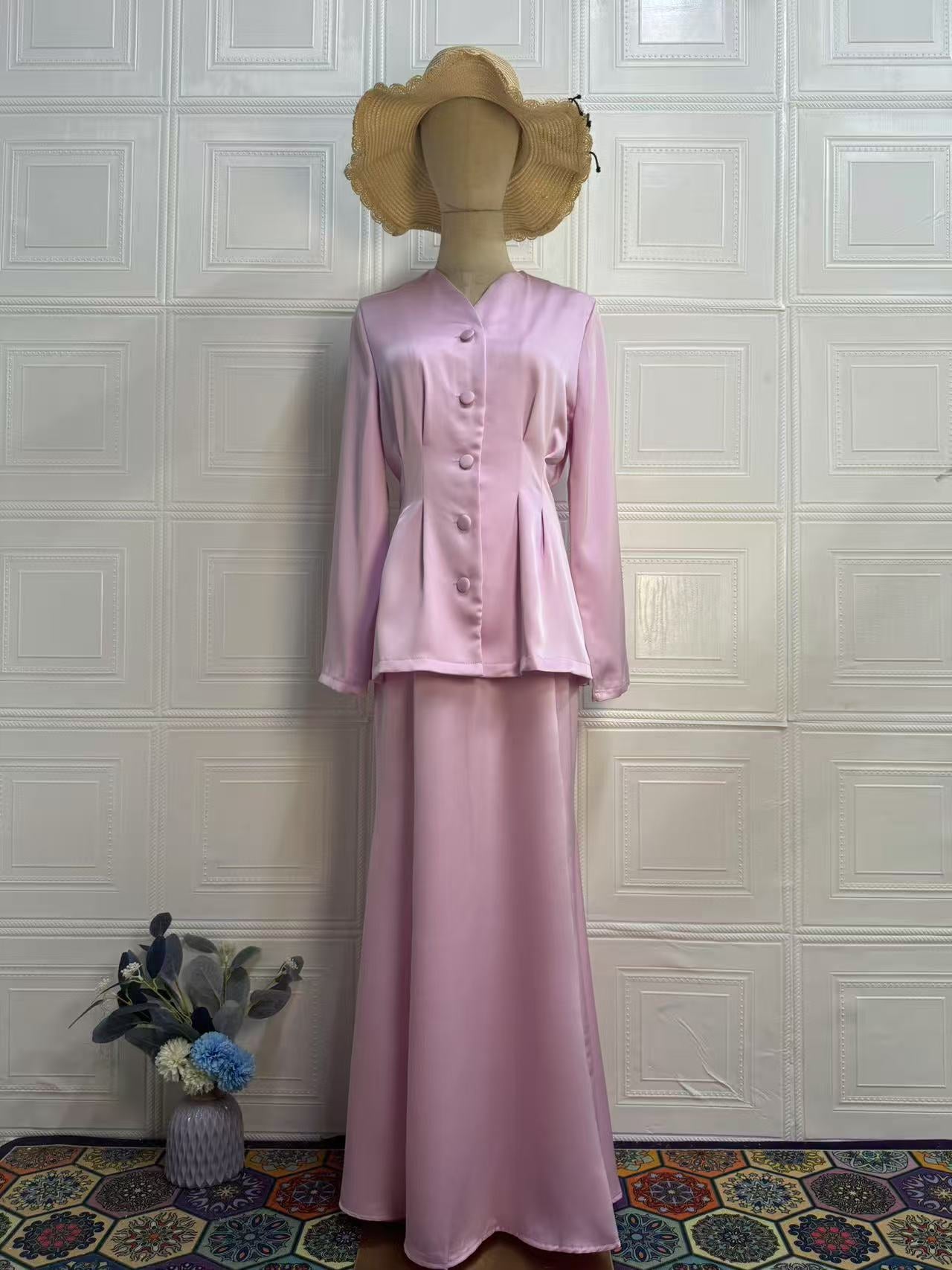 Women's Solid Color Long-sleeved Long Dress Graceful Suits