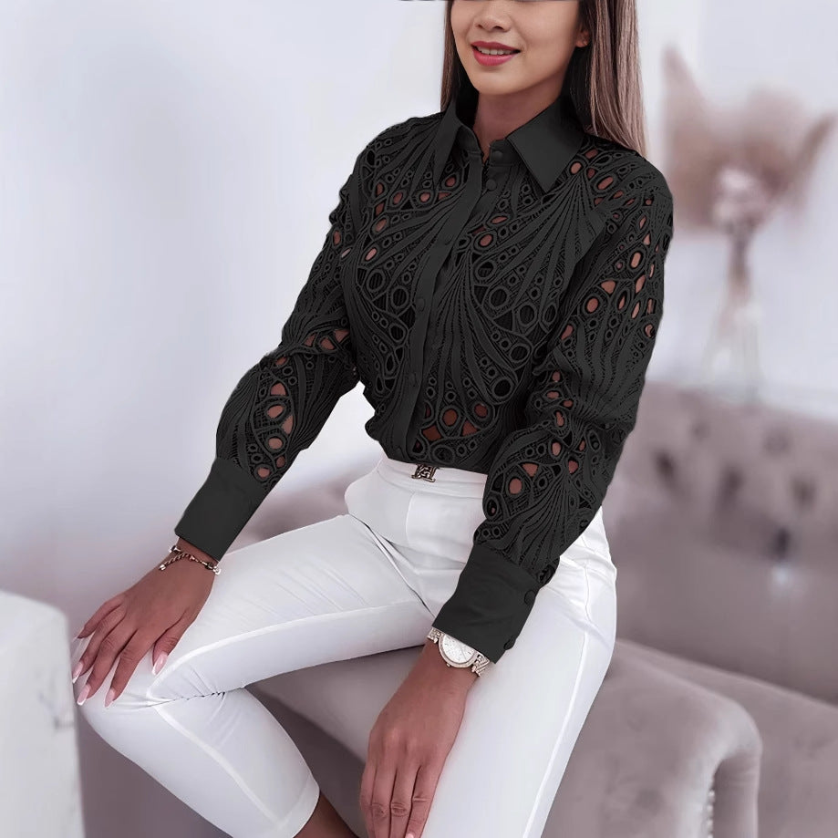 Women's Commuting Fashion Lace Long-sleeved Shirt For Blouses