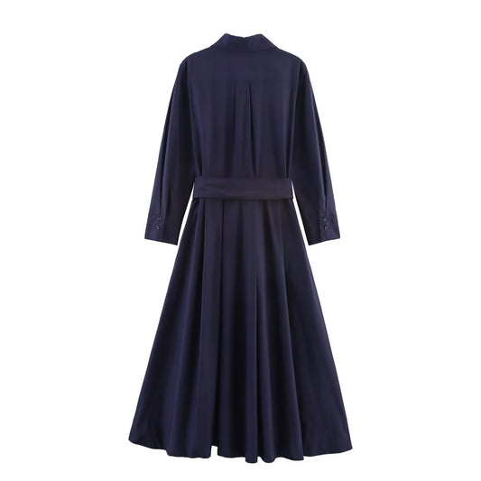 Women's Fashion Vacation Style Versatile Poplin Shirt Dresses