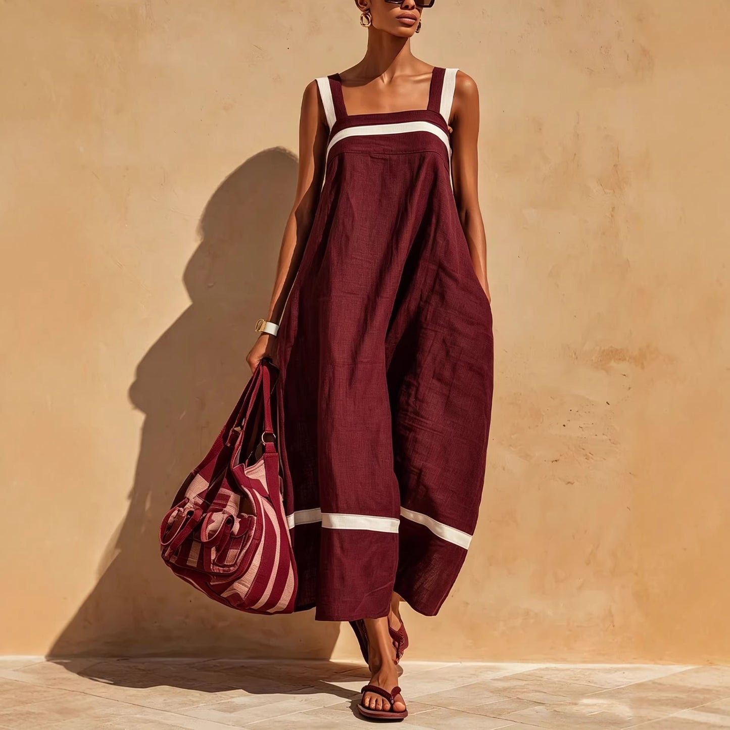 Women's Summer Sling Contrast Color Casual Fashion Jumpsuits