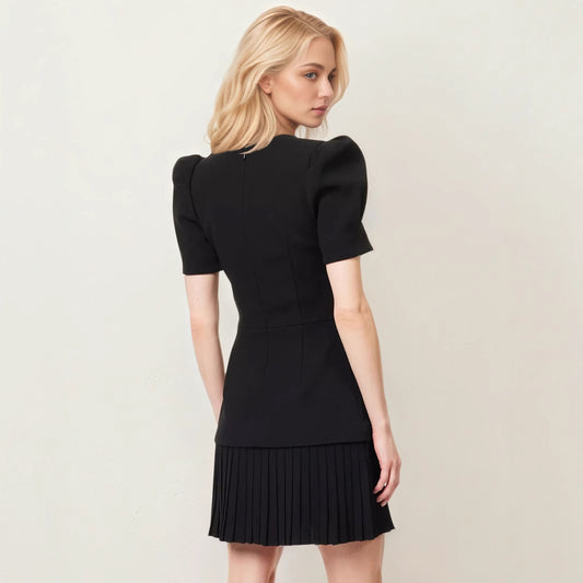 Women's Vintage Style Single-breasted Black Dress Button Dresses