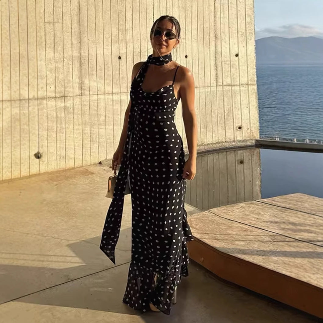Women's Polka Dot Scarf Ruffled Dress Dresses