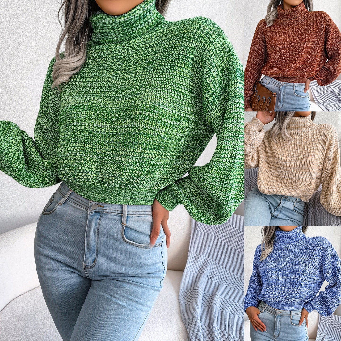 Women's Wind Color Mixing Lantern Long Sleeve Clothing