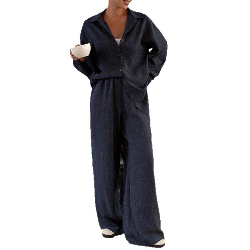 Set Loose Cotton Linen Long Sleeve Trousers Fashion Casual Suit