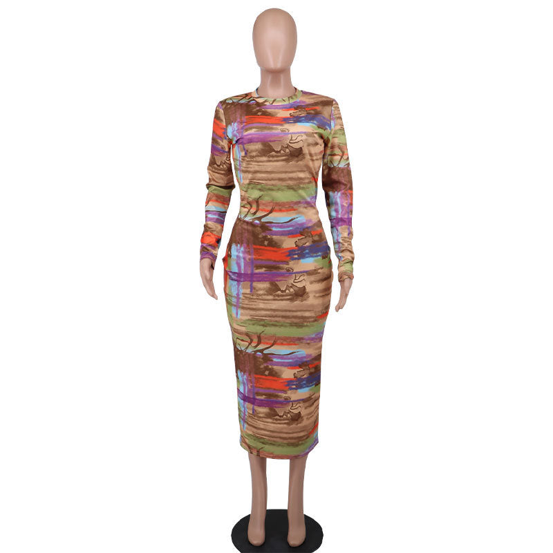Women's Printed Wear Fall Long Sleeves Autumn Dress