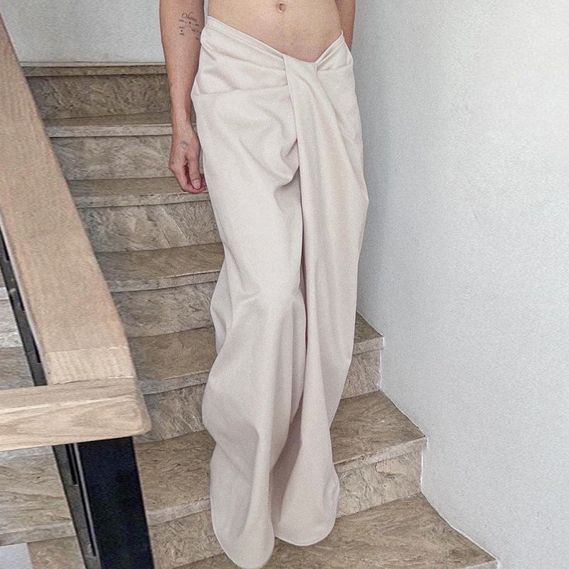 Women's Pleated Waist Niche Street Fashionable Solid Color Pants