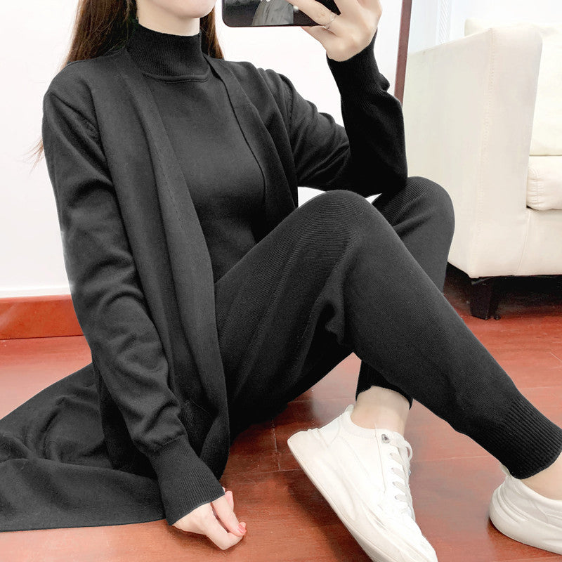 Durable Women's Fashionable Graceful Knitted Three-piece Pants