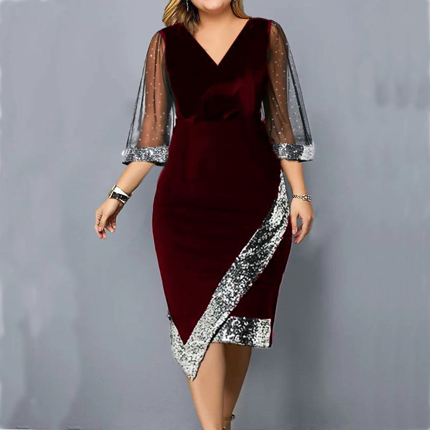 Durable Gold Veet Irregular Sequin Gauze Dress