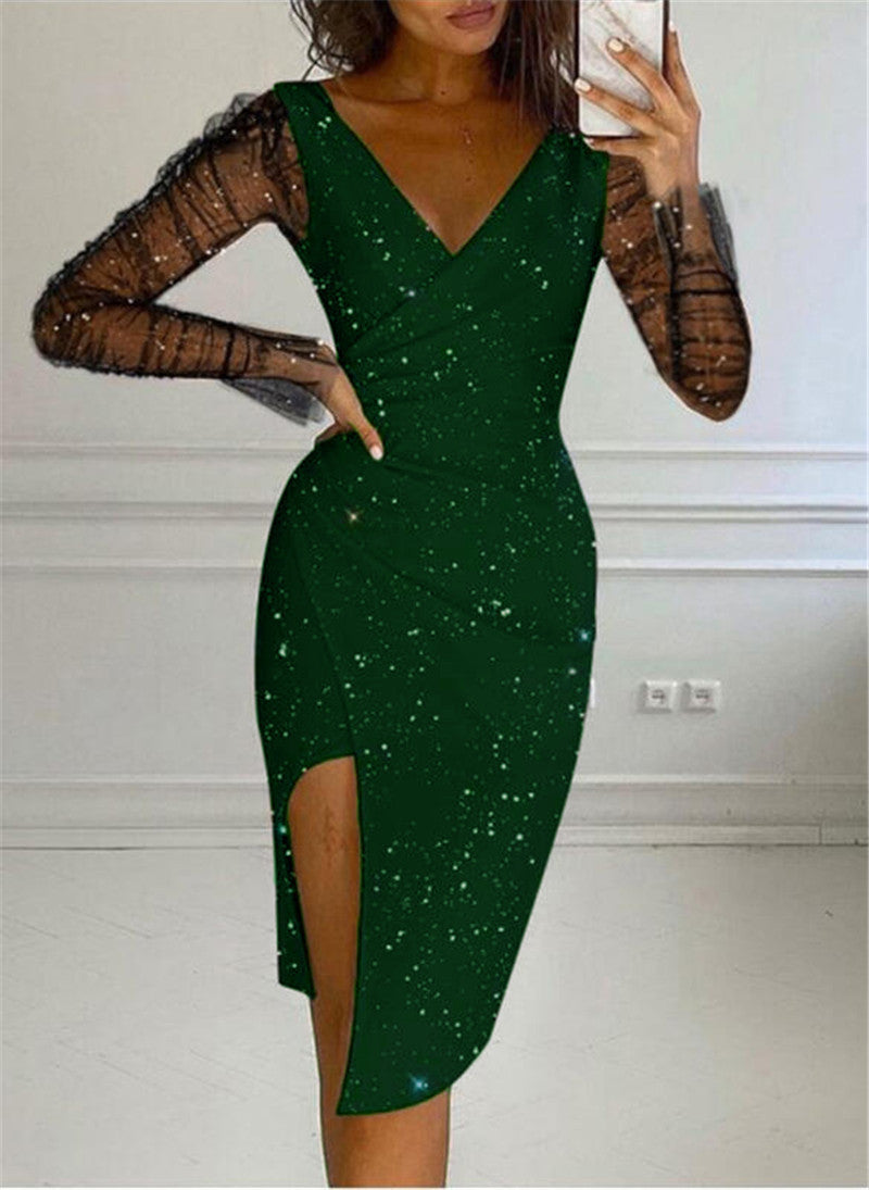 Innovative Women's Rhinestone Hip Sexy Mesh Dress